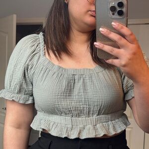 Cotton On Light Green Ruffle Crop Top